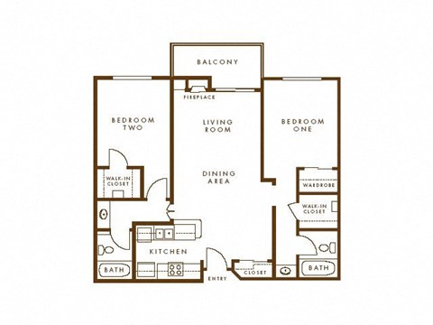 Floor plan for 2 beds, 2 baths, 994 sqft